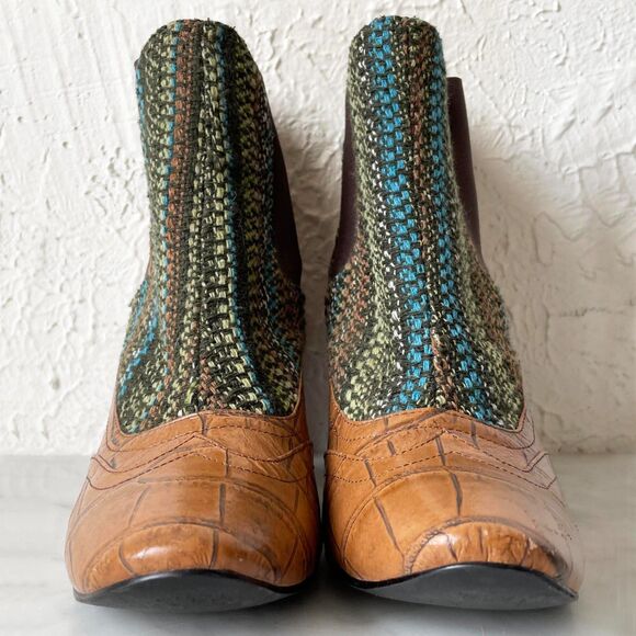 Tracy Porter Fabric & Croc Leather Brocade Boho Pull On Ankle Boots-Women's 10 - Picture 4 of 8